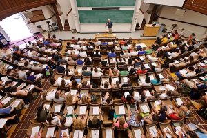 Undergraduates kick off a new academic year on the first day of class in a Nutritional Sciences 132: Nutrition Today course taught by senior lecturer Peter Anderson in Agricultural Hall at the University of Wisconsin-Madison on Sept. 2, 2011. (Photo by Bryce Richter / UW-Madison)