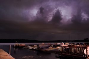 Lake Wingra, night, storm